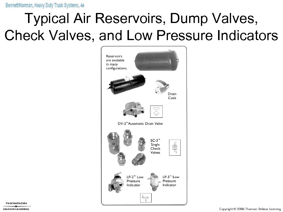 Typical Air Reservoirs, Dump Valves, Check Valves, and Low Pressure Indicators 