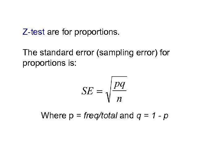 Z-test are for proportions. The standard error (sampling error) for proportions is: Where p