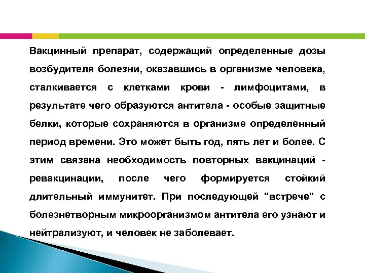Вакцинный препарат, содержащий определенные дозы возбудителя болезни, оказавшись в организме человека, сталкивается с клетками