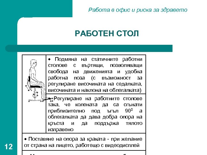 Работа в офис и риска за здравето РАБОТЕН СТОЛ Подмяна на статичните работни столове