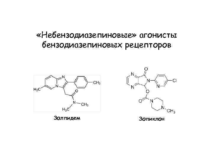  «Небензодиазепиновые» агонисты бензодиазепиновых рецепторов Золпидем Зопиклон 