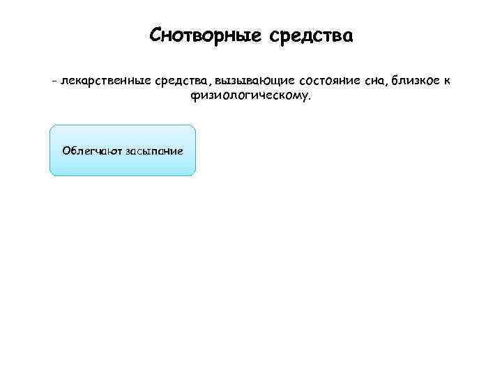 Снотворные средства - лекарственные средства, вызывающие состояние сна, близкое к физиологическому. Облегчают засыпание 