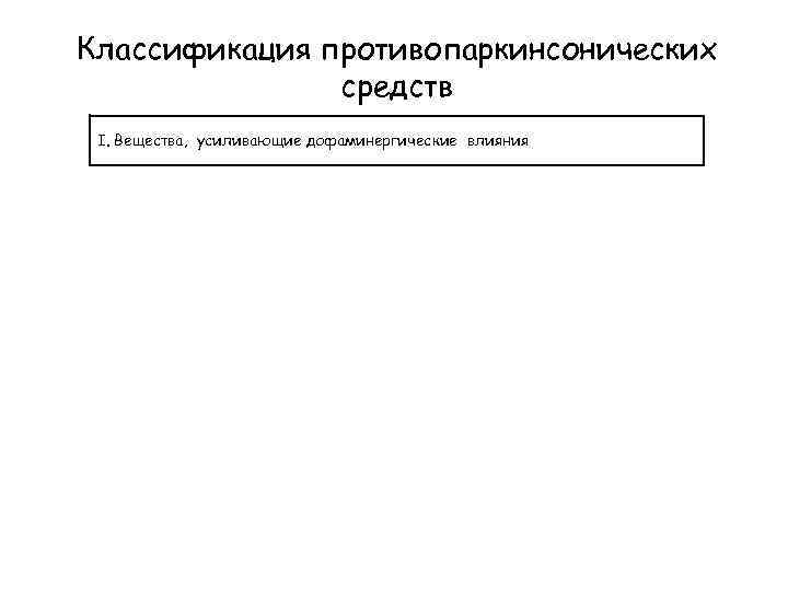 Классификация противопаркинсонических средств I. Вещества, усиливающие дофаминергические влияния 