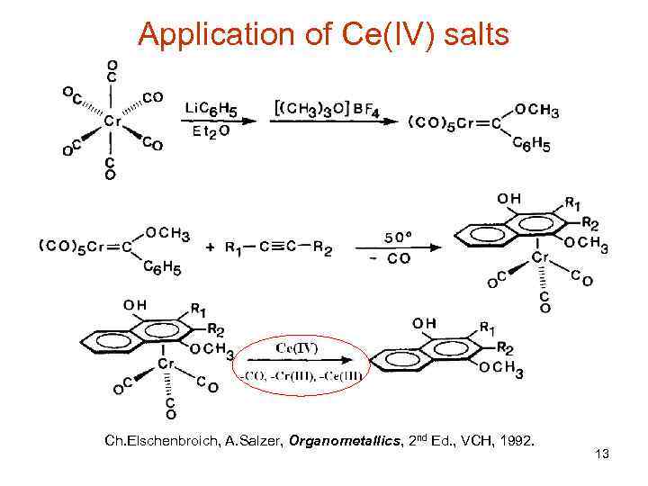 Application of Ce(IV) salts Ch. Elschenbroich, A. Salzer, Organometallics, 2 nd Ed. , VCH,