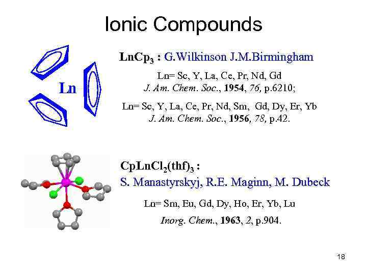 Ionic Compounds Ln. Cp 3 : G. Wilkinson J. M. Birmingham Ln Ln= Sc,