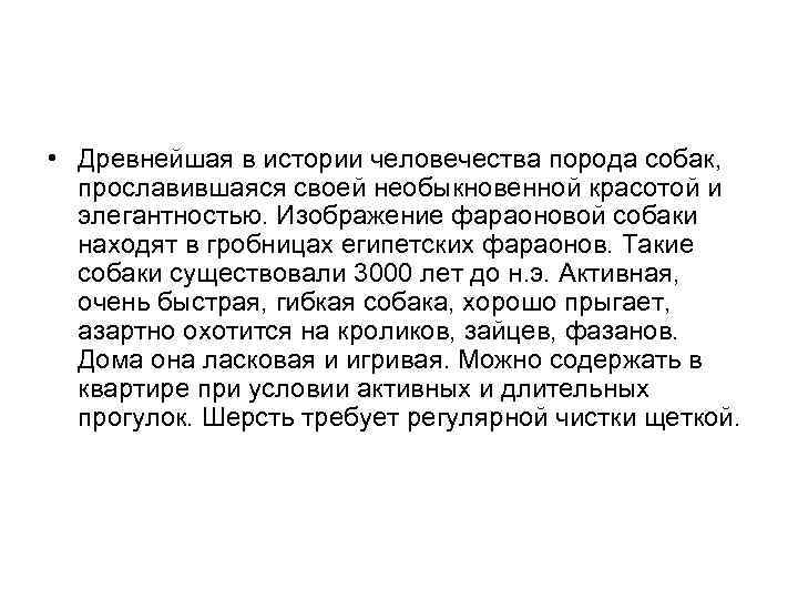  • Древнейшая в истории человечества порода собак, прославившаяся своей необыкновенной красотой и элегантностью.