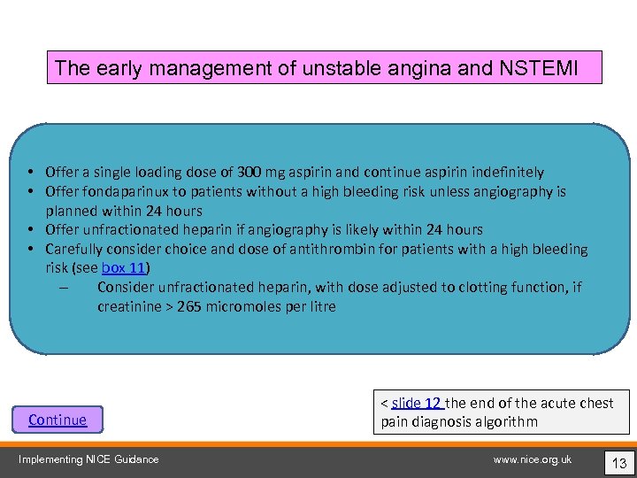 The early management of unstable angina and NSTEMI • Offer a single loading dose