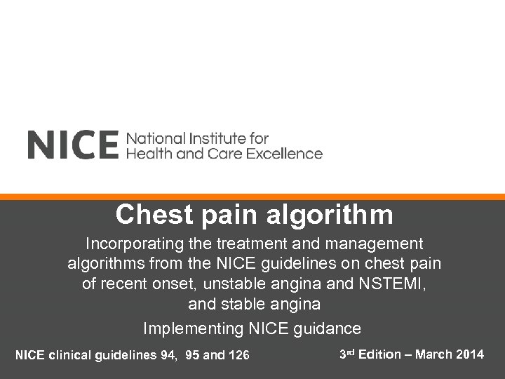 Chest pain algorithm Incorporating the treatment and management algorithms from the NICE guidelines on