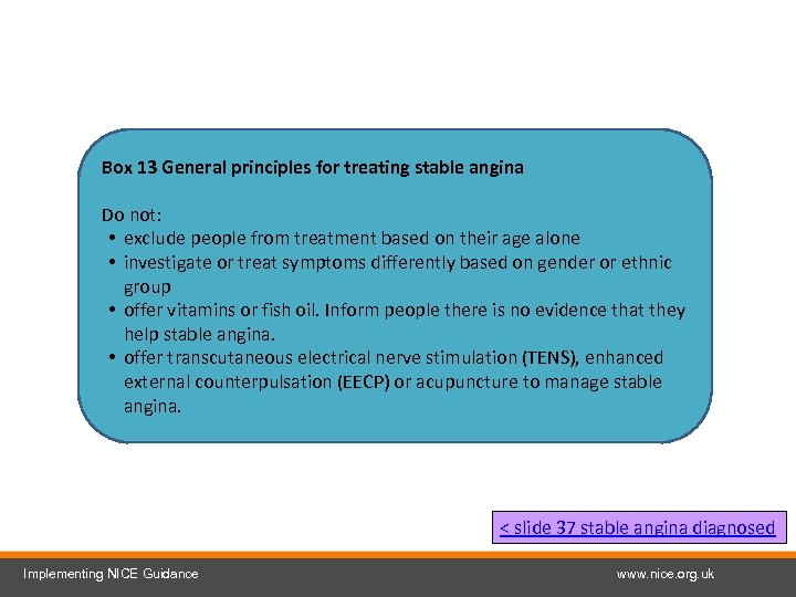 Box 13 General principles for treating stable angina Do not: • exclude people from
