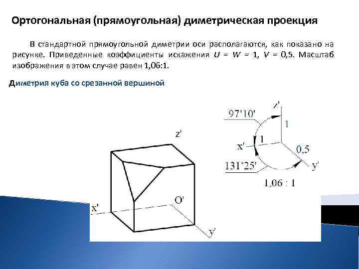 Правильное построение куба в диметрии показано на рисунке