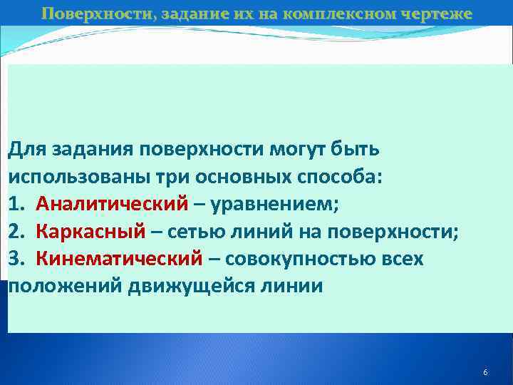 Поверхности, задание их на комплексном чертеже Для задания поверхности могут быть использованы три основных