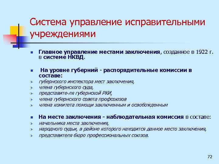 Система управление исправительными учреждениями n Главное управление местами заключения, созданное в 1922 г. в