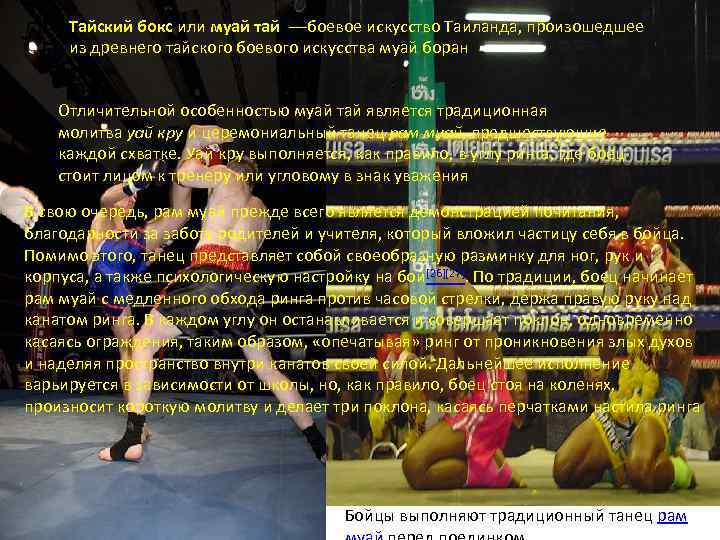 Тайский бокс или муай тай —боевое искусство Таиланда, произошедшее из древнего тайского боевого искусства