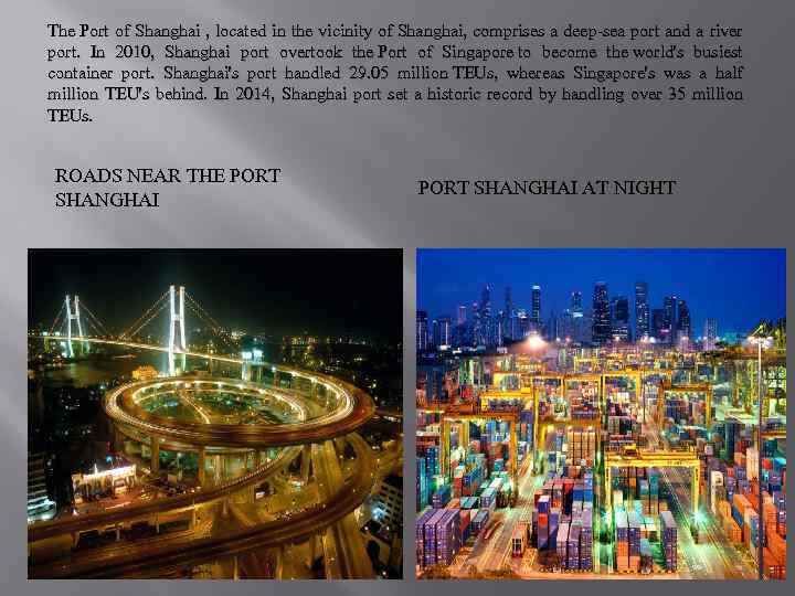 The Port of Shanghai , located in the vicinity of Shanghai, comprises a deep-sea