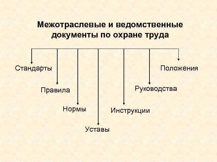 Межотраслевые и ведомственные документы по охране труда Стандарты Положения Руководства Правила Нормы Уставы Инструкции