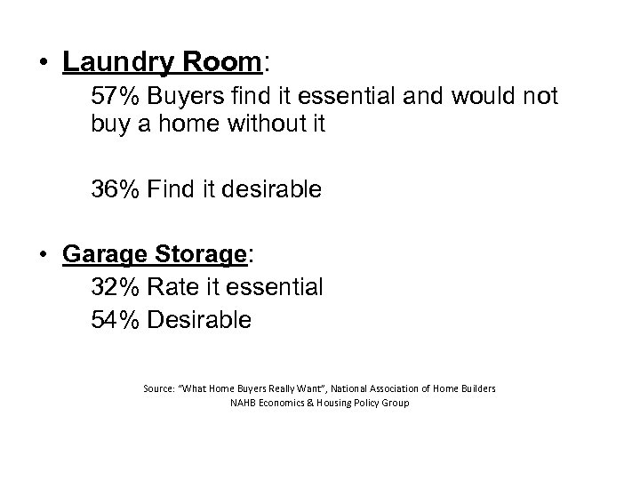  • Laundry Room: 57% Buyers find it essential and would not buy a