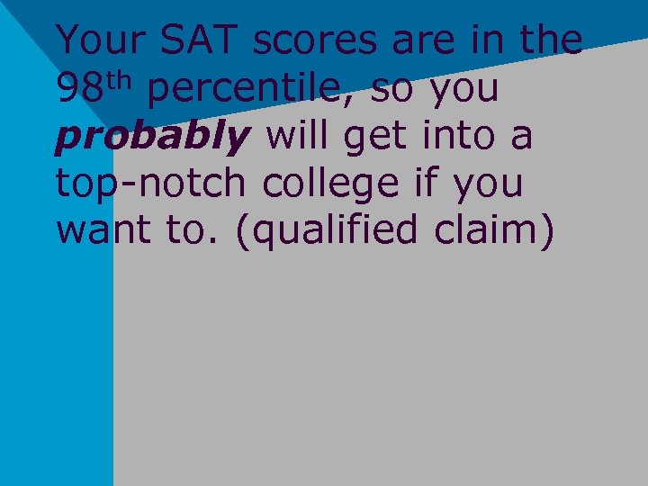 Your SAT scores are in the th percentile, so you 98 probably will get