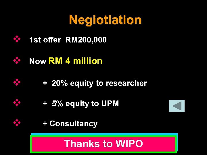 Negiotiation v 1 st offer RM 200, 000 v Now RM 4 million v