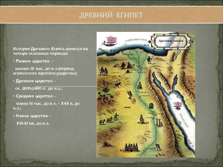 ДРЕВНИЙ ЕГИПЕТ История Древнего Египта делится на четыре основных периода: • Раннее царство –