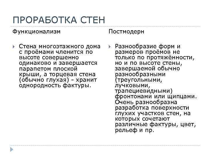 ПРОРАБОТКА СТЕН Функционализм Стена многоэтажного дома с проёмами членится по высоте совершенно одинаково и