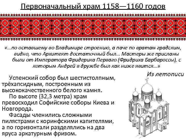Первоначальный храм 1158— 1160 годов «…по оставшему во Владимире строению, а паче по вратам