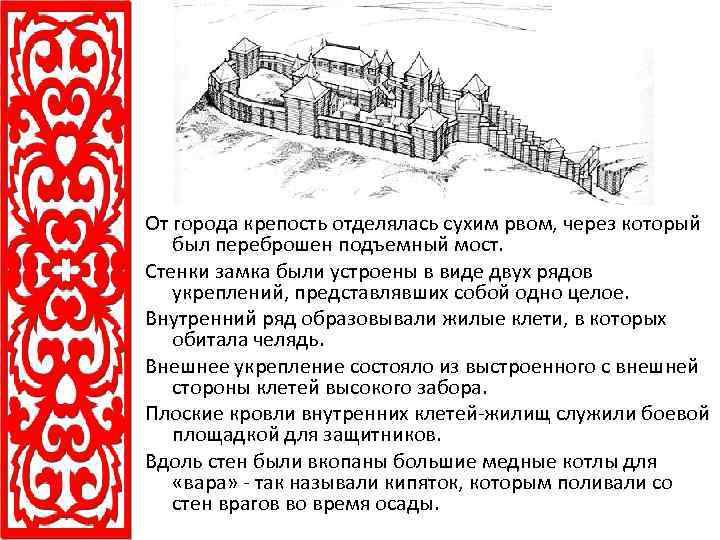 От города крепость отделялась сухим рвом, через который был переброшен подъемный мост. Стенки замка