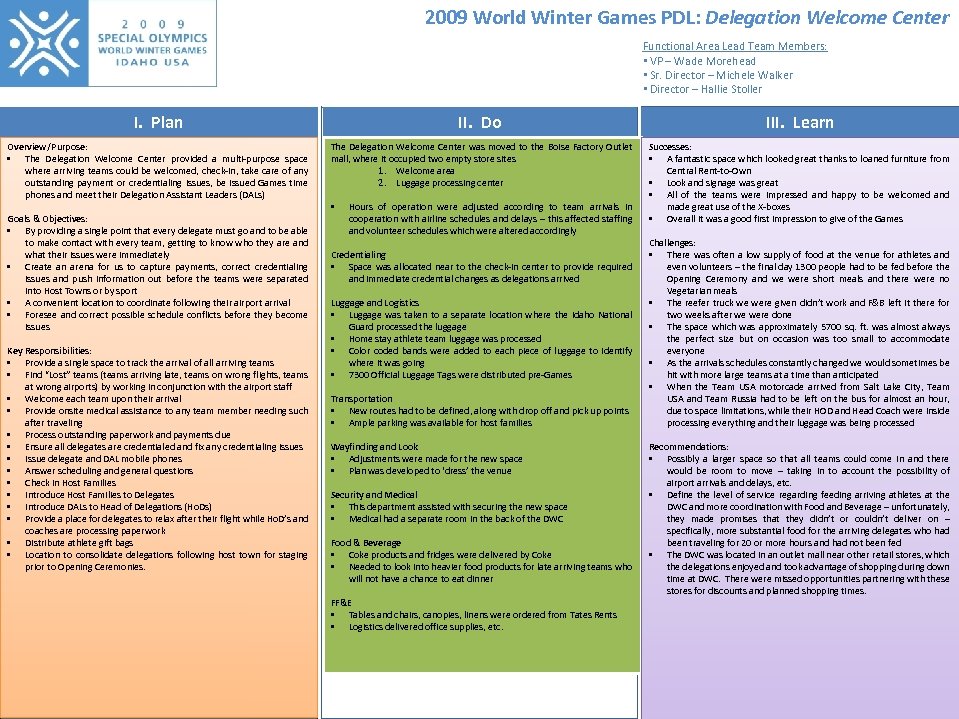 2009 World Winter Games PDL Operations Support