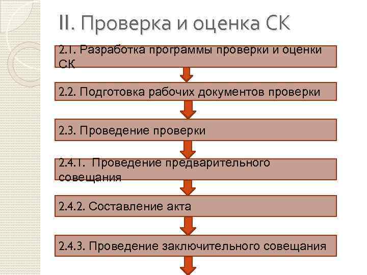 II. Проверка и оценка СК 2. 1. Разработка программы проверки и оценки СК 2.