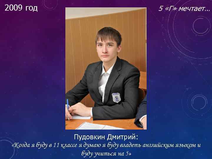 2009 год 5 «Г» мечтает… Пудовкин Дмитрий: «Когда я буду в 11 классе я