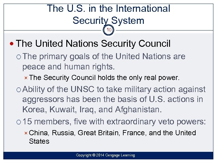 The U. S. in the International Security System 10 The United Nations Security Council
