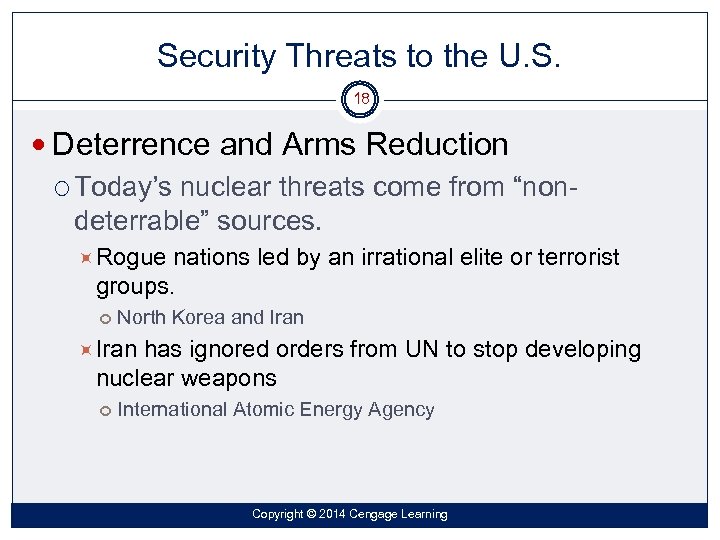 Security Threats to the U. S. 18 Deterrence and Arms Reduction Today’s nuclear threats