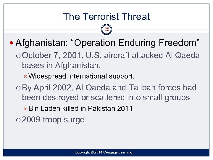 The Terrorist Threat 25 Afghanistan: “Operation Enduring Freedom” October 7, 2001, U. S. aircraft