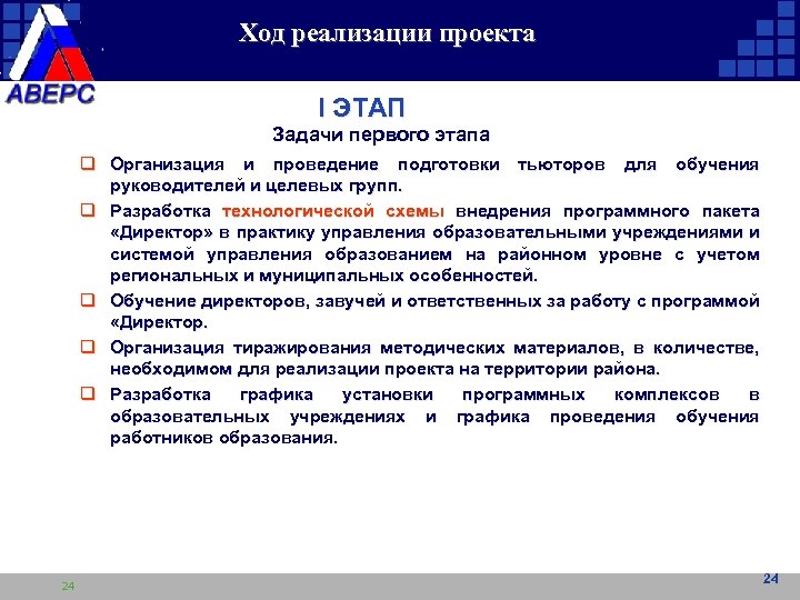 Ход реализации проекта I ЭТАП Задачи первого этапа q Организация и проведение подготовки тьюторов