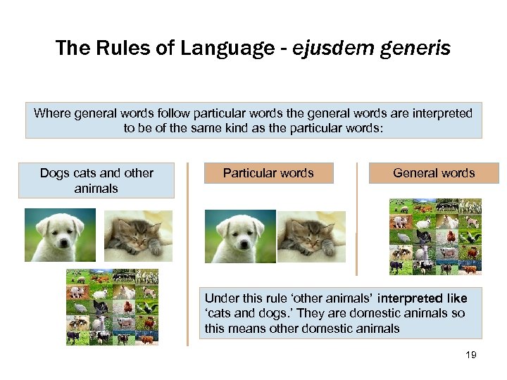 The Rules of Language - ejusdem generis Where general words follow particular words the