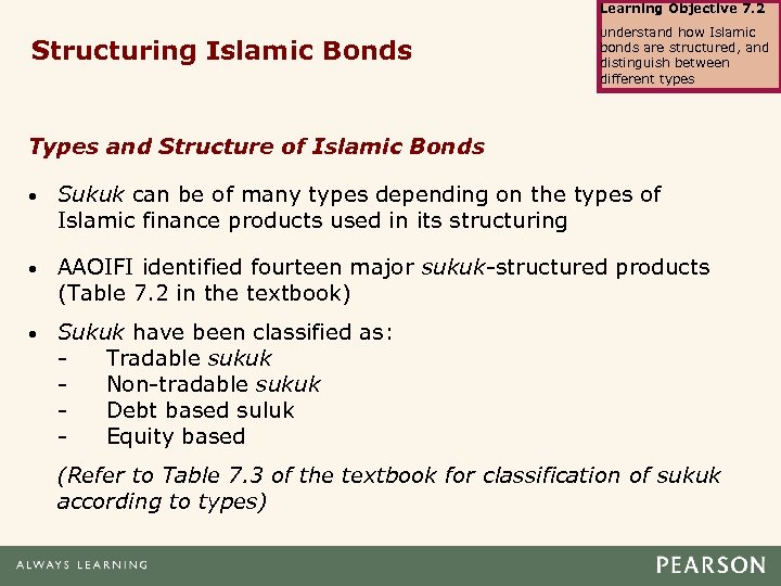 Learning Objective 7. 2 Structuring Islamic Bonds Understand how Islamic bonds are structured, and