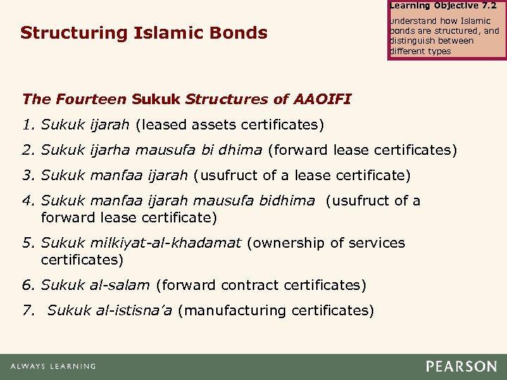 Learning Objective 7. 2 Structuring Islamic Bonds Understand how Islamic bonds are structured, and