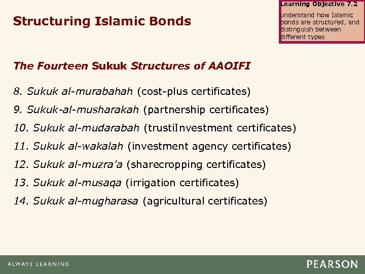 Learning Objective 7. 2 Structuring Islamic Bonds Understand how Islamic bonds are structured, and