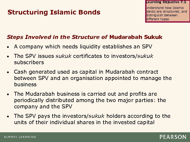 Learning Objective 7. 2 Structuring Islamic Bonds Understand how Islamic bonds are structured, and