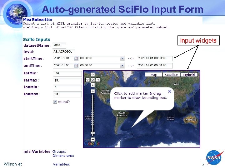 Auto-generated Sci. Flo Input Form Input widgets Wilson et al. AGU Talk, July 8,