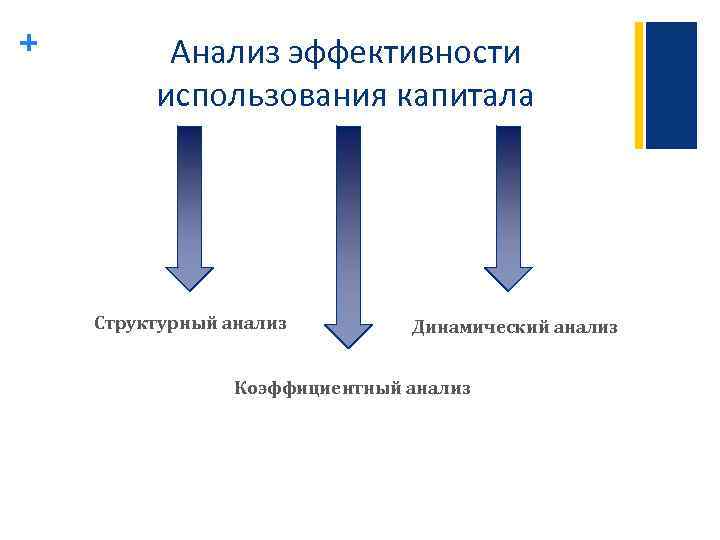 + Анализ эффективности использования капитала Структурный анализ Динамический анализ Коэффициентный анализ 