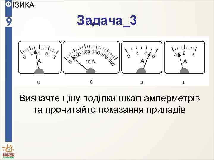 Задача_3 Визначте ціну поділки шкал амперметрів та прочитайте показання приладів 