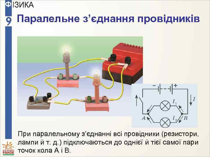 Паралельне з’єднання провідників При паралельному з’єднанні всі провідники (резистори, лампи й т. д. )