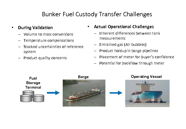 Bunker Fuel Custody Transfer Challenges • Actual Operational Challenges • During Validation – Volume