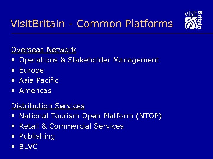 Visit. Britain - Common Platforms Overseas Network • Operations & Stakeholder Management • Europe