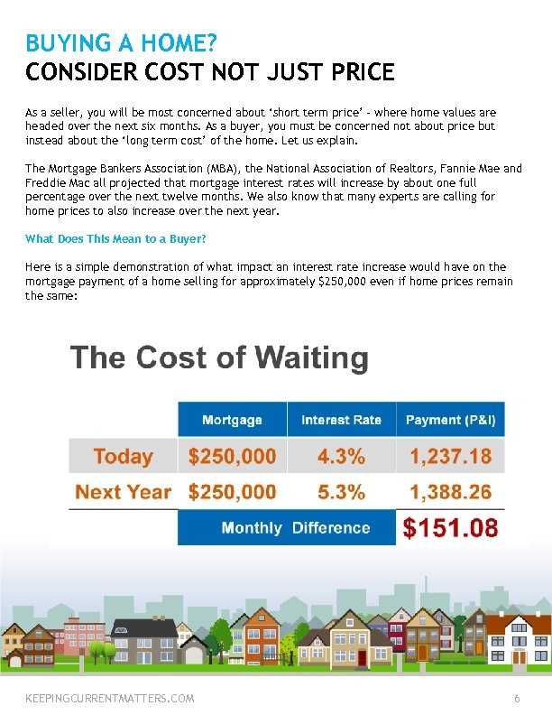 BUYING A HOME? CONSIDER COST NOT JUST PRICE As a seller, you will be