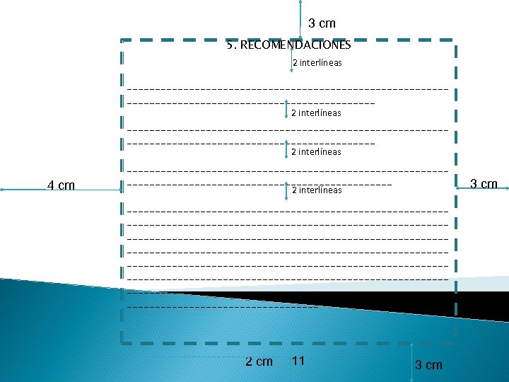 3 cm 5. RECOMENDACIONES 2 interlíneas _________________________________________________________ 2 interlíneas 4 cm _____________________________ 2 interlíneas