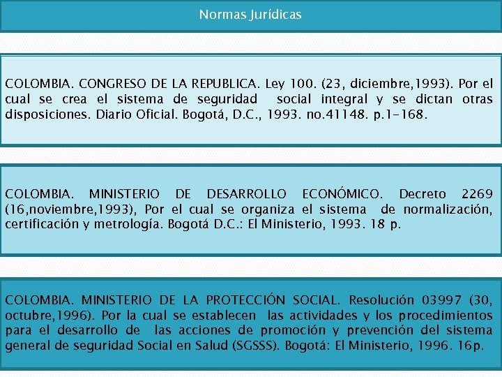 Normas Jurídicas COLOMBIA. CONGRESO DE LA REPUBLICA. Ley 100. (23, diciembre, 1993). Por el