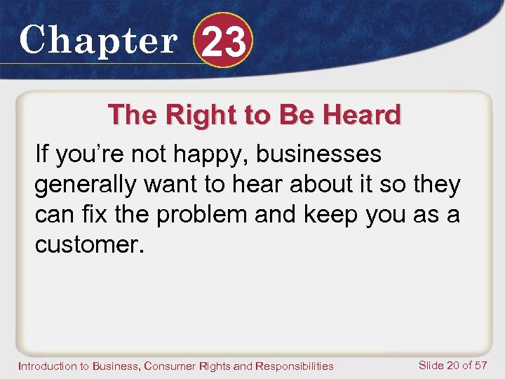 Chapter 23 The Right to Be Heard If you’re not happy, businesses generally want