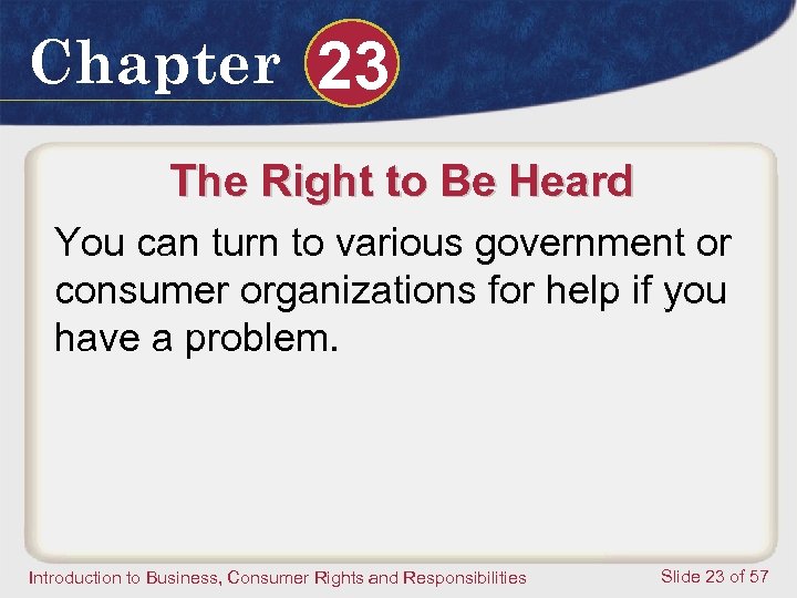 Chapter 23 The Right to Be Heard You can turn to various government or