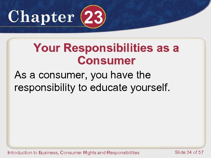 Chapter 23 Your Responsibilities as a Consumer As a consumer, you have the responsibility